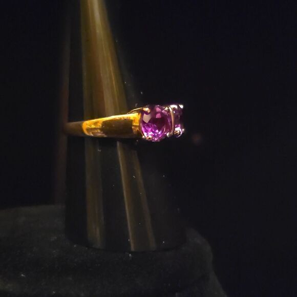 Amethyst Gold Plated Sterling Silver Ring! Stamped 925 China. Size 8. - Picture 7 of 8